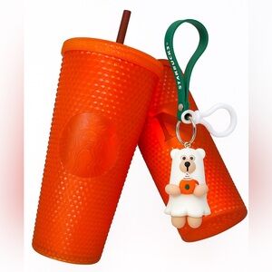 Starbucks Bearista Keychain 2024 + Red Studded Tumbler Bundle